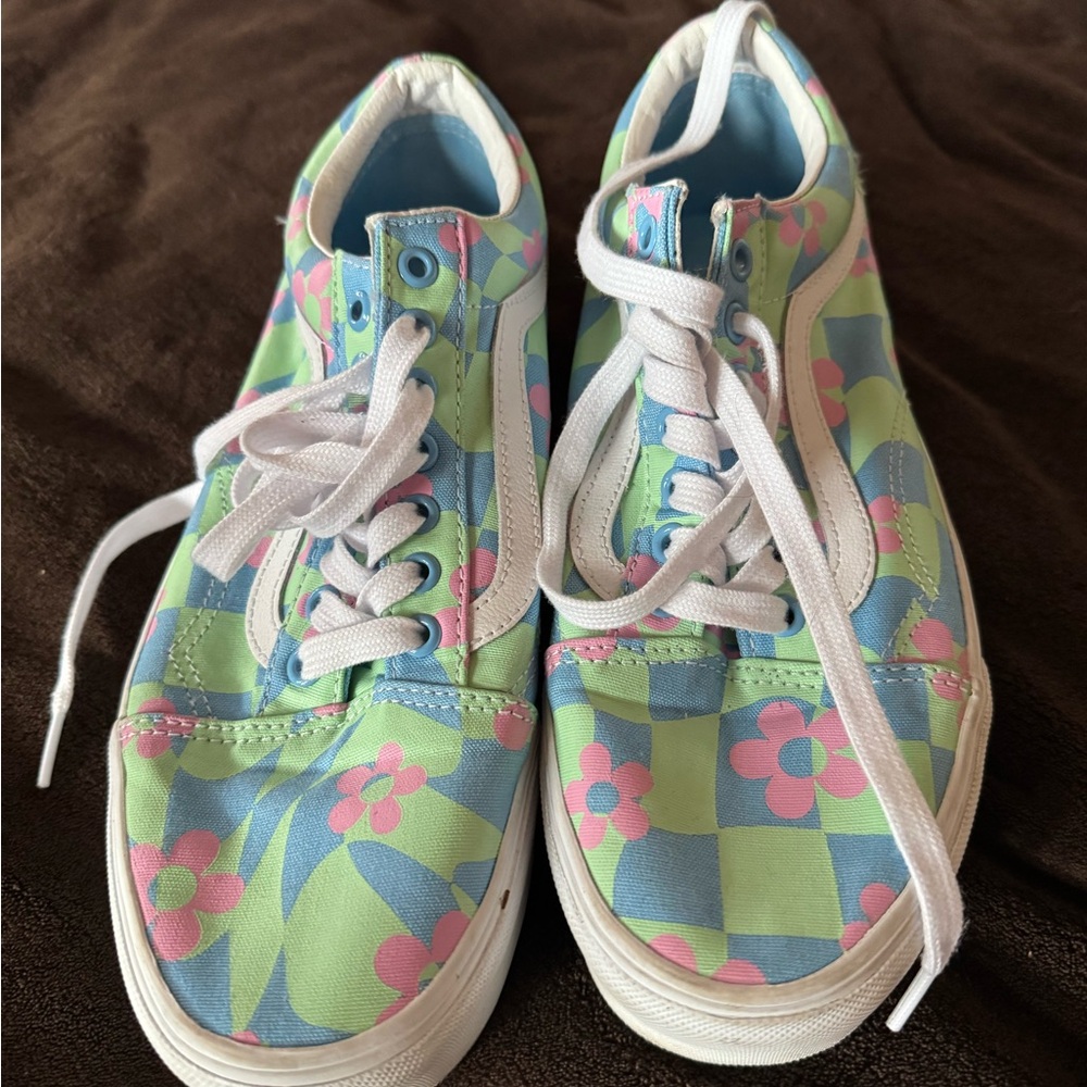 Vans Floral Platform Sneakers - Blue and Pink